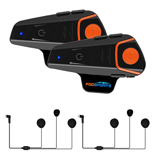 Fodsports BT-S2 Intercomunicadores Moto de motocicleta Auricular Bluetooth Casco Sistemas de comunicación Kit Impermeable 1000M Interfono inalámbrico de motos - Manos libres y radio FM (2Pack)