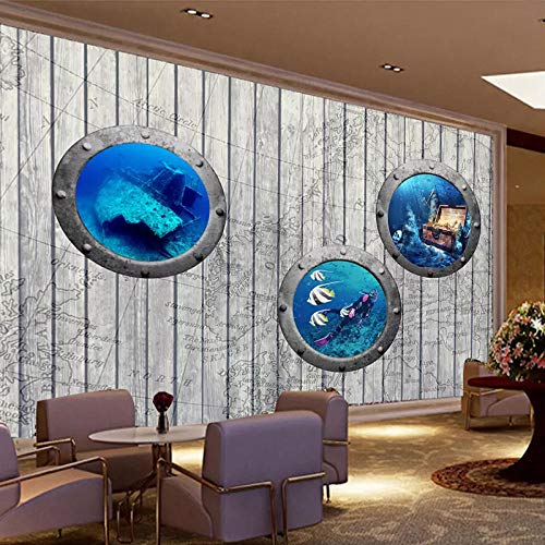 Fondo De Pantalla De Pared Creativo Moderno 3D Mundo Submarino Tablero De Madera Foto Papel De Pared Restaurante Bar Fondo Decoración De Pared Frescos 3D,400 * 280cm