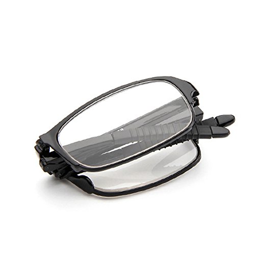 forepin reg; Gafas de Lectura Plegables Hombres Mujeres Negro Reading Glasses Dioptria +3.5(70-74 años) Rectangular Lente transparente Visión Clara Rotación de la Lente Unisexo