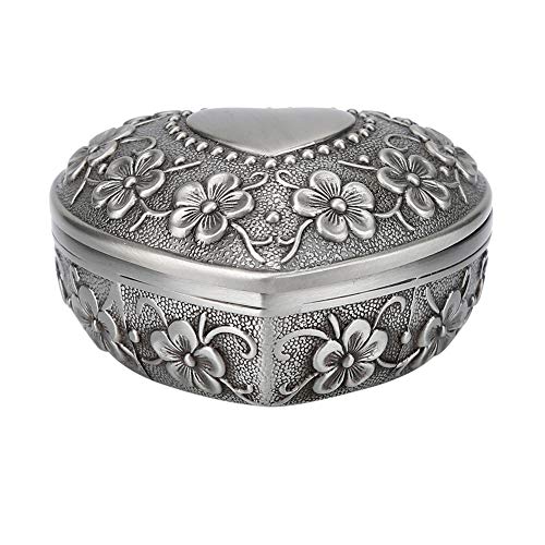 Forma de corazón de metal antiguo tallado flor estilo joyero mujeres Caja de regalo de joyería abalorio collar pendientes anillo de caja de almacenamiento