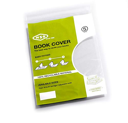 Forros para libro MSO, Medida 22 cm altura, ancho ajustable, Material LDPE Pack de 5 unidades.