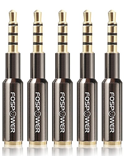 FosPower 3.5mm Male a 3.5mm Female Auxiliary 4-Conductor TRRS Estéreo Audio Adaptador [24K Oro Chapado Conectores] (5 Pack)