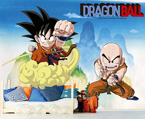 Fotomural Vinilo de Pared Dragon Ball Classic Goku y Krilin Producto Oficial | 150x100 cm | Fotomural para Paredes | Producto Original | Decoración Hogar | DBC