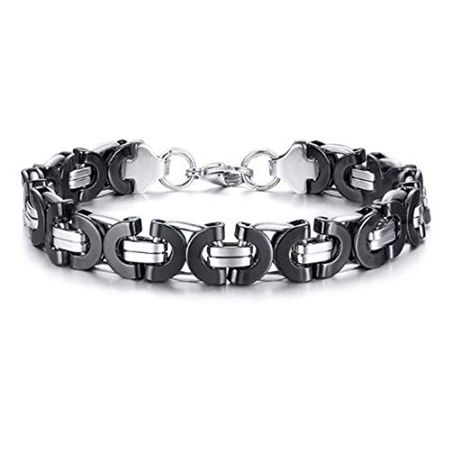 FOXI YOUTH Hip Hop Mens Silver Black 2 Tone Acero Inoxidable Byzantine Round Curb Link Chain Bracelet
