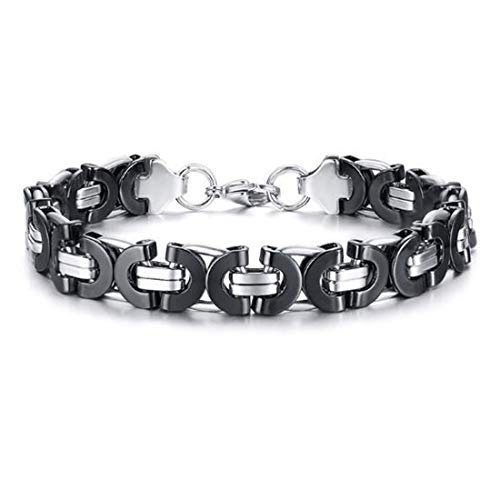 FOXI YOUTH Hip Hop Mens Silver Black 2 Tone Acero Inoxidable Byzantine Round Curb Link Chain Bracelet FOXI YOUTH Hip Hop Mens Silver Black 2 Tone Acero Inoxidable Byzantine Round Curb Link Chain Bracelet