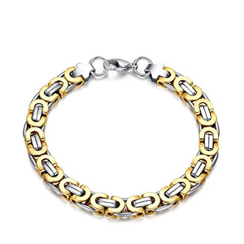 FOXI YOUTH Hip Hop Mens Silver Gold 2 Tone Acero Inoxidable Bizantino Round Curb Link Chain Bracelet