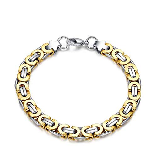 FOXI YOUTH Hip Hop Mens Silver Gold 2 Tone Acero Inoxidable Bizantino Round Curb Link Chain Bracelet FOXI YOUTH Hip Hop Mens Silver Gold 2 Tone Acero Inoxidable Bizantino Round Curb Link Chain Bracelet