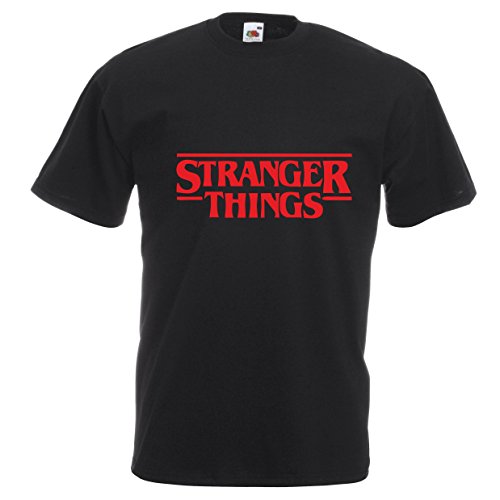 Fruit of the Loom Camiseta con el Logo Impreso del título de la Serie de Netflix Stranger Things - M - Negro