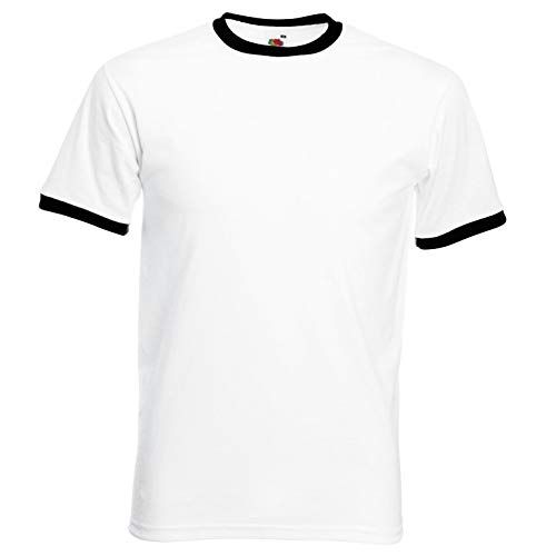 Fruit of the Loom - Camiseta - Manga corta - para hombre blanco blanco/negro Large