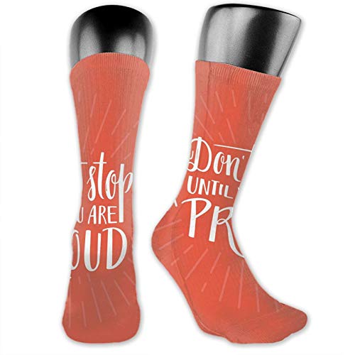 Fuliya Medium long Crew Socks,Dont Stop Until You Are Proud Quote Hand Lettering Arms Biceps Achievement,Unisex 15.7