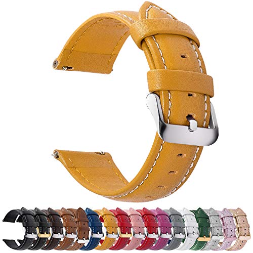 Fullmosa Axus Correa Piel, 12 Colores para Correa Reloj, Huawei Samsung Correa/Banda/Pulsera/Strap 14mm 16mm 18mm 19mm 20mm 22mm 24mm, Amarillo + Hebilla Plata, 20mm