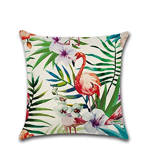 Funda de cojín con diseño de flamencos, hibisco y flores tropicales, para sofá, cama, salón, dormitorio, como decoración del hogar, tamaño cuadrado, de algodón y lino, mide 45 x 45 cm Funda de cojín con diseño de flamencos, hibisco y flores tropicales, para sofá, cama, salón, dormitorio, como decoración del hogar, tamaño cuadrado, de algodón y lino, mide 45 x 45 cm