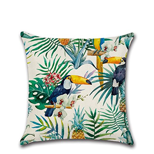 Funda de cojín con diseño de flamencos, hibisco y flores tropicales, para sofá, cama, salón, dormitorio, como decoración del hogar, tamaño cuadrado, de algodón y lino, mide 45 x 45 cm Funda de cojín con diseño de flamencos, hibisco y flores tropicales, para sofá, cama, salón, dormitorio, como decoración del hogar, tamaño cuadrado, de algodón y lino, mide 45 x 45 cm