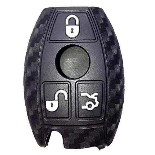 Funda de silicona para llave de coche de fibra de carbono compatible con Mercedes Benz CLS CLA GL R SLK AMG A B C S Clase 3 botones protegidos Funda de silicona para llave de coche de fibra de carbono compatible con Mercedes Benz CLS CLA GL R SLK AMG A B C S Clase 3 botones protegidos