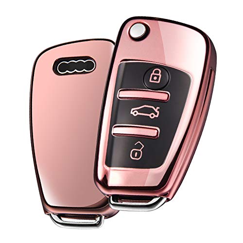 Funda Llave Audi, Carcasa Llave Audi A3 - Funda de protección Carcasa Suave de TPU para Llaves Audi A1 TT A4 A6 Q3 Q5 Q7 S3 R8 (Rosa Oro)