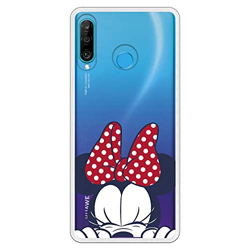 Funda para Huawei P30 Lite Oficial de Clásicos Disney Minnie Cara para Proteger tu móvil. Carcasa para Huawei de Silicona Flexible con Licencia Oficial de Disney.