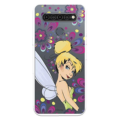 Funda para LG K61 Oficial de Peter Pan Campanilla Flores para Proteger tu móvil. Carcasa para LG de Silicona Flexible con Licencia Oficial de Disney.