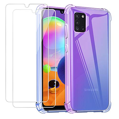 Funda para Samsung A31 con Dos Cristal Templado Protector de Pantalla, Vistoso Suave TPU Anti-caída Protectora Carcasa para Samsung Galaxy A31 (6,4 Pulgadas)