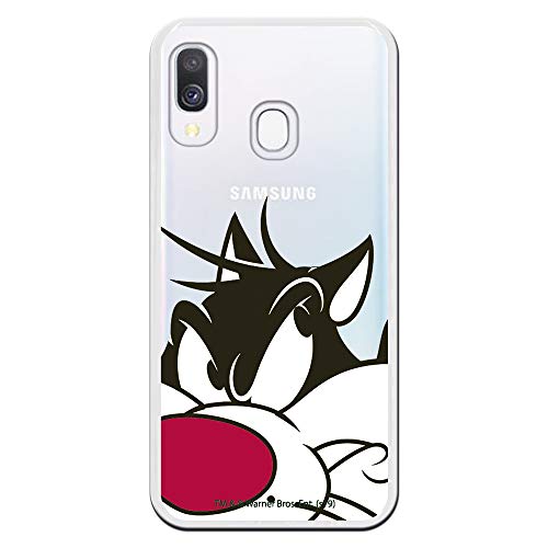 Funda para Samsung Galaxy A40 Oficial de Looney Tunes Silvestre Silueta Transparente para Proteger tu móvil. Carcasa para Samsung de Silicona Flexible con Licencia Oficial de Warner Bros.