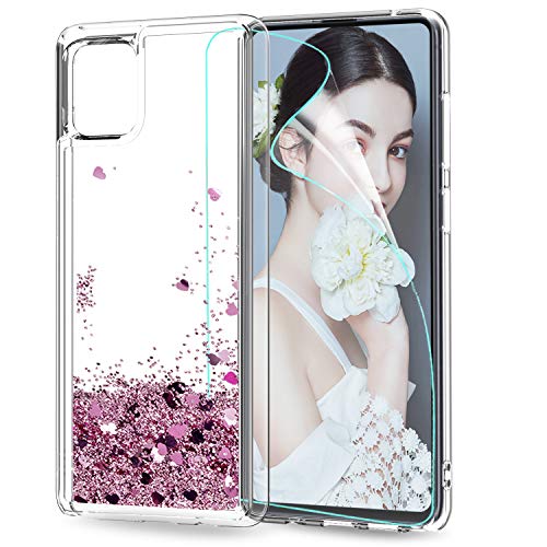 Funda Samsung Galaxy Note 10 Lite / A81 Silicona Purpurina Carcasa con HD Protectores de Pantalla,LeYi Transparente Cristal Bumper Telefono Gel TPU Case Cover para Movil Samsung Galaxy A81 ZX Oro Rosa