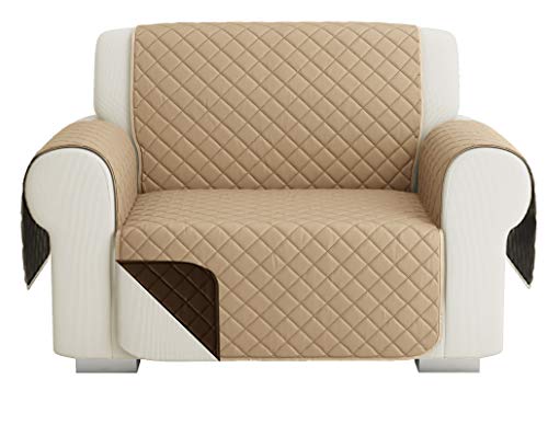 Fundas para Sofa Acolchado, Funda De Sofas 1 Plaza / Relax, Cubre Sofa Reversible Bicolor, Beige Oscuro / Marrón