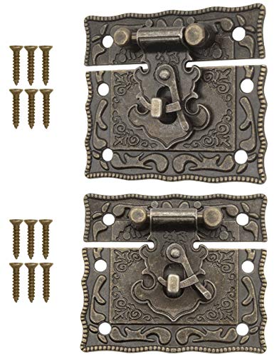 FUXXER® - 2 cierres antiguos, ganchos, candado, diseño de hierro de bronce, herrajes para cajas, 50 x 42 mm, incluye tornillos, juego de 2 unidades.