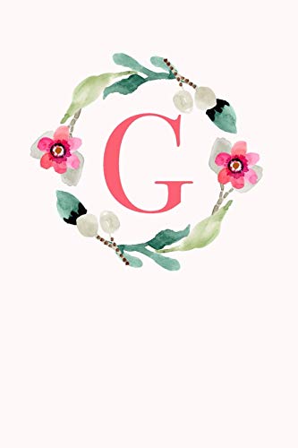 G: 110 Sketchbook Pages | Monogram Sketch Notebook with a Classic Light Pink Background of Vintage Floral Roses in a Watercolor Design | Personalized Initial Letter Journal | Monogramed Sketchbook