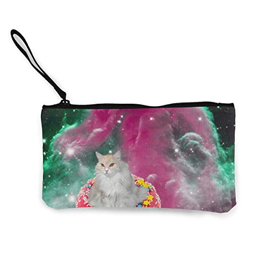 Galaxy Nebula Donut Cat Float In Space - Monedero de lona para mujer, bolsa de maquillaje, bolsa de maquillaje con cierre, cartera para mujer de 4.5 x 8.5 pulgadas