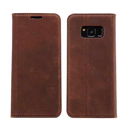 Galaxy S8 Plus funda, funda desmontable de cuero genuino, folio tirón y contraportada Diseño Kickstand con cierre magnético para Samsung Galaxy S8 Plus 6.2 pulgadas - marrón