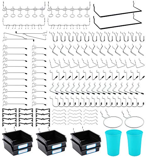 Ganchos para tablero de clavijas con contenedores, cerraduras de clavija, para organizar varias herramientas, 204 piezas