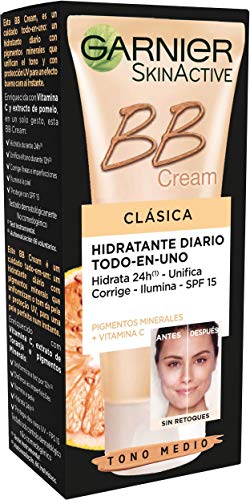 Garnier Skin Active BB Cream - Crema Hidratante con Color y Vitamina C y Protección Solar SPF 15 Hidrata y Unifica el tono, Color: Tono Medio - 50 ml Garnier Skin Active BB Cream - Crema Hidratante con Color y Vitamina C y Protección Solar SPF 15 Hidrata y Unifica el tono, Color: Tono Medio - 50 ml