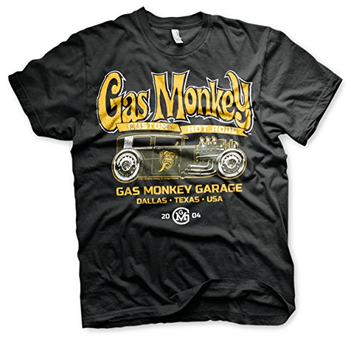 Gas Monkey Garage Oficialmente Licenciado GMG - Green Hot Rod Camiseta para Hombre (Negro), Large