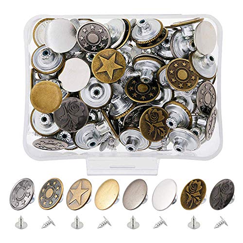 Gasea 80PCS Botón de Metal con Hebilla de Jeans, 17MM Kit de Herramientas de Cuero Para Jeans con Caja de Almacenaje