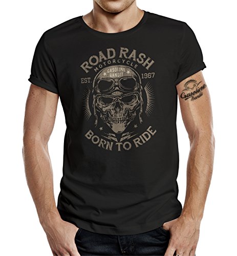 Gasoline Bandit Original - Camiseta de motorista con inscripción Road Rash - Born to Ride Negro XXXXL