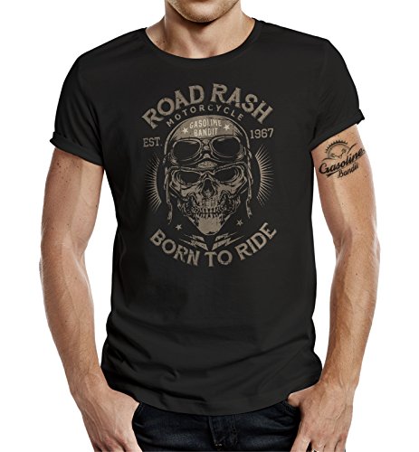 Gasoline Bandit Original - Camiseta de motorista con inscripción Road Rash - Born to Ride Negro XXXXL Gasoline Bandit Original - Camiseta de motorista con inscripción Road Rash - Born to Ride Negro XXXXL