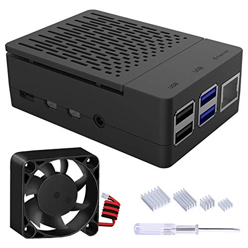 GeeekPi Caja para Raspberry Pi 4 Modelo B, Raspberry Pi 4B Caja con Ventilador 40X40X10mm y 4 Piezas Raspberry Pi 4 Disipadores para Raspberry Pi 4 Modelo B (Negro)