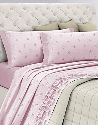 Gemitex - Juego de sábanas Fabricado en Italia de Franela 100 % algodón, para Cama de Matrimonio, línea Enjoy, diseño G12 Variante 03 Rosa, con Tratamiento antiflameo