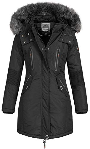 Geographical Norway - Chaqueta Coracle/Coraly de invierno para mujer con capucha de pelo, XL Negro II L Geographical Norway - Chaqueta Coracle/Coraly de invierno para mujer con capucha de pelo, XL Negro II L