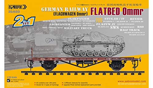 German Railway Flatbed Ommr (Flachwagen Ommr) Sabre Model | No. 35A03 - maqueta Tren vagon aleman Plataforma para Tanques Ligeros y Medios Escala 1:35