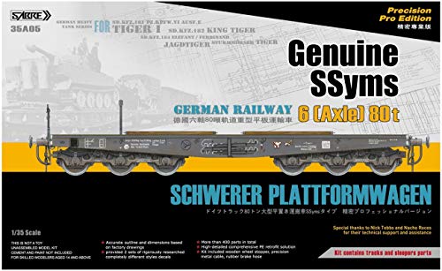 German Railway Schwerer Plattformwagen SSyms 6 (Axle) 80t Sabre Model No. 35A05 - maqueta Tren vagon aleman Plataforma para Tanques Pesados Tiger Escala 1:35