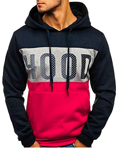 GHYUGR Sudadera con Capucha Hombre Contraste con Bolsillo Otoño Invierno Estampado Deporte Outwear Hoodie Pullover,Azul Marino,XXL