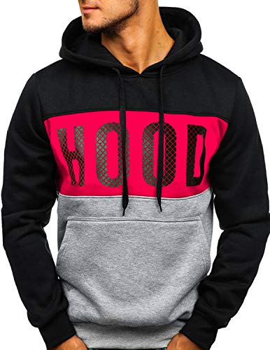 GHYUGR Sudadera con Capucha Hombre Contraste con Bolsillo Otoño Invierno Estampado Deporte Outwear Hoodie Pullover,Negro,XL