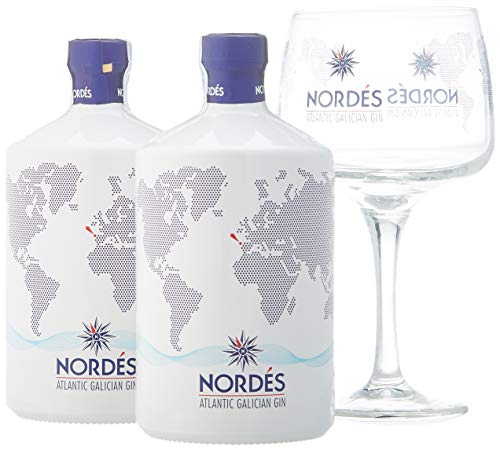 Ginebra Premium nacional Nordés Atlantic Galician Gin - Pack de 2 botellas de 70 cl + 6 Copas Nordés de regalo