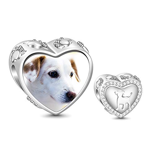 GNOCE Encanto Personalizado de Fotos Granos Personalizados del corazón S925 Pulsera y Collar con Forma de Zafiro Blanco en Forma de Foto Regalo Memorable