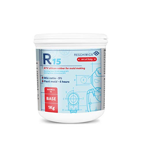 Goma de silicona de condensación líquida para moldes de silicona R 15. Endurecimiento rápido a temperatura ambiente. Ideal para la fabricación de moldes de dureza media (13 ShoreA) (1 Kg)