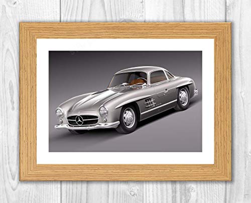 Good With Wood Yorkshire Mercedes Benz 300 SL Gullwing (1) reproducción de coche póster foto A4 impresión (marco de roble)