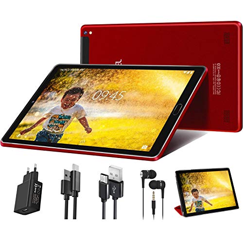 GOODTEL G2 Tablet 10 Pulgadas Android 9.0 Tablet Quad-Core, RAM de 3GB, ROM de 32GB, Dual SIM Cámara Dual 8000mAh Batería Bluetooth WiFi, Fundas Cuero, Auriculares, Cargadores - Rojo