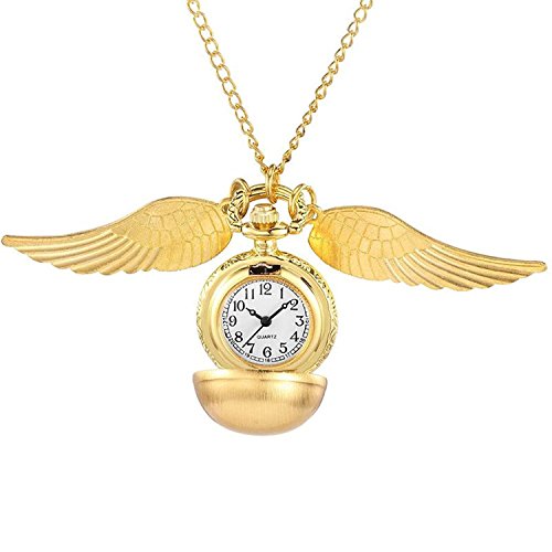 GORBEN Mini bola alas oro Snitch reloj de bolsillo colgante collar cadena con caja