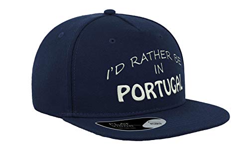 Gorra con visera plana bordada, unisex, con texto en inglés "I'd Rather Be in Portugal, gorra de béisbol, gorra completa, cómoda al aire libre Gorra con visera plana bordada, unisex, con texto en inglés "I'd Rather Be in Portugal, gorra de béisbol, gorra completa, cómoda al aire libre