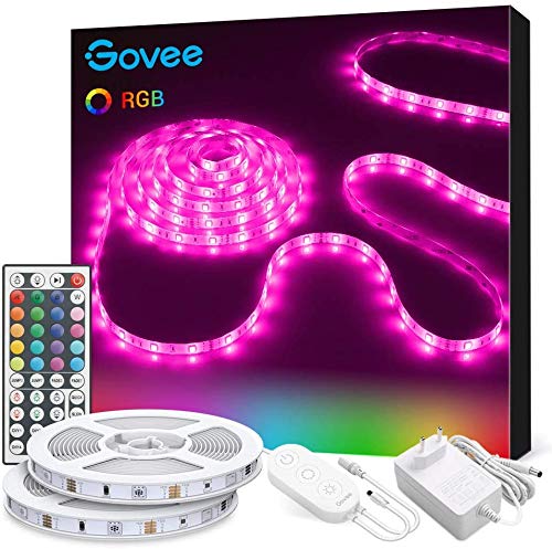 Govee Tiras LED, Luces LED RGB 2 rollos 5m con Control Remoto y Caja de Control, 20 Colores y 6 Modos de Escena para la Habitación, Techo, 12V Govee Tiras LED, Luces LED RGB 2 rollos 5m con Control Remoto y Caja de Control, 20 Colores y 6 Modos de Escena para la Habitación, Techo, 12V